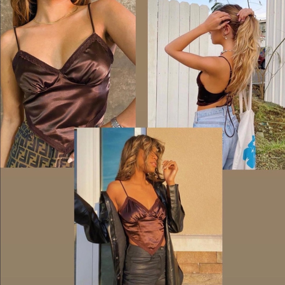 brown lace trim cropped camisole top